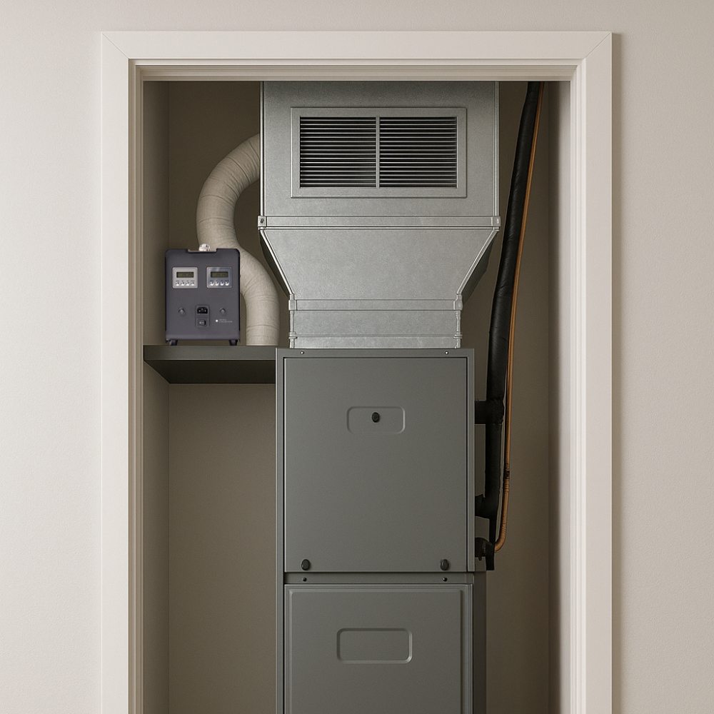 Double Presidential Scent Diffuser by Hotel Collection – a sleek, black luxury diffuser designed for whole-home scenting. Features dual 500 mL bottle capacity, HVAC compatibility, and cold-air diffusion technology for residue-free fragrance coverage up to 6,000 sq ft. Safe for children and pets.