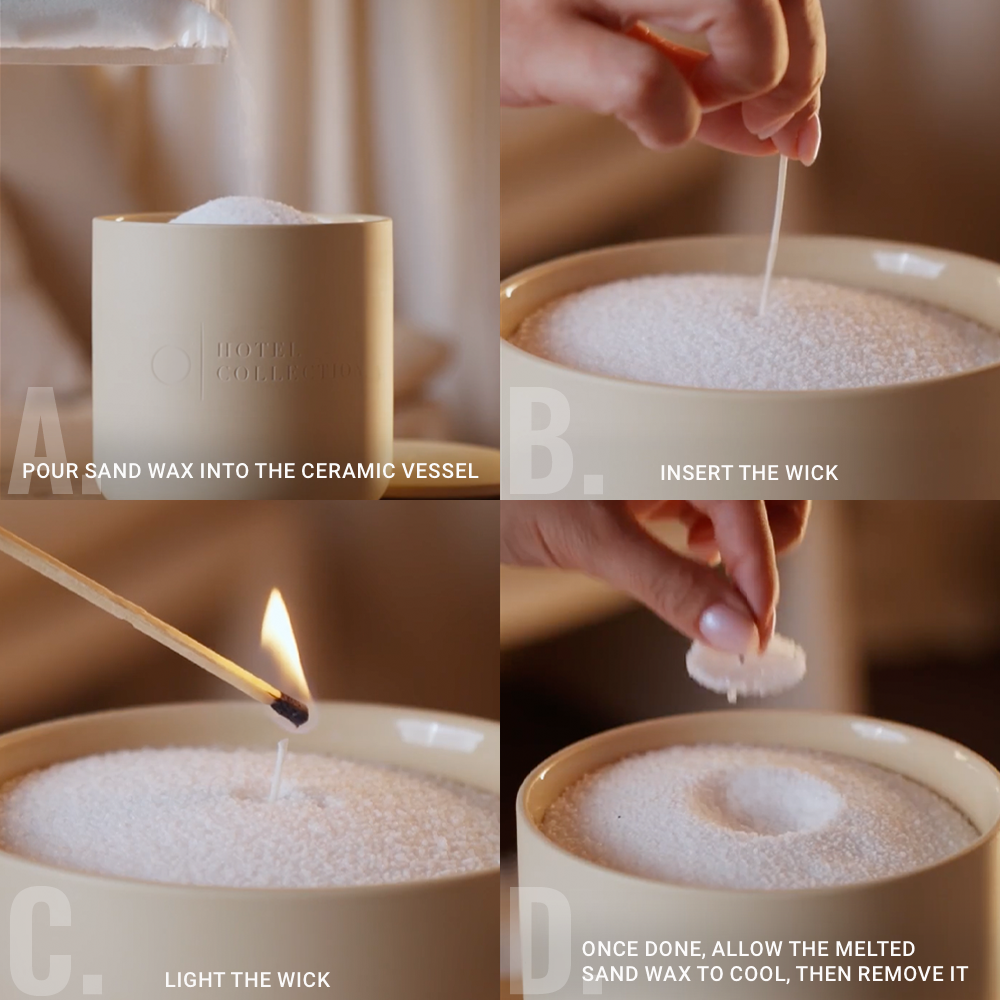 Ceramic Sand Wax Candle in a sleek, modern ceramic jar with a clean-burning wax finish, designed for a stylish and aromatic home experience.