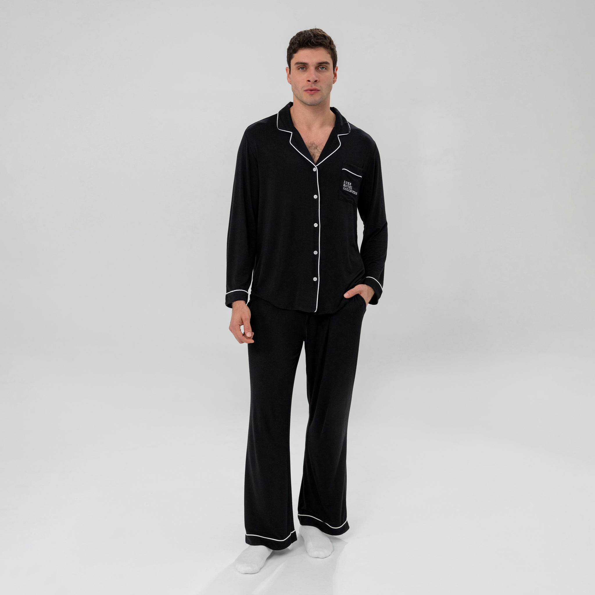 Luxuriöses langes Bambus-Pyjama-Set für Herren – Hotel Collection