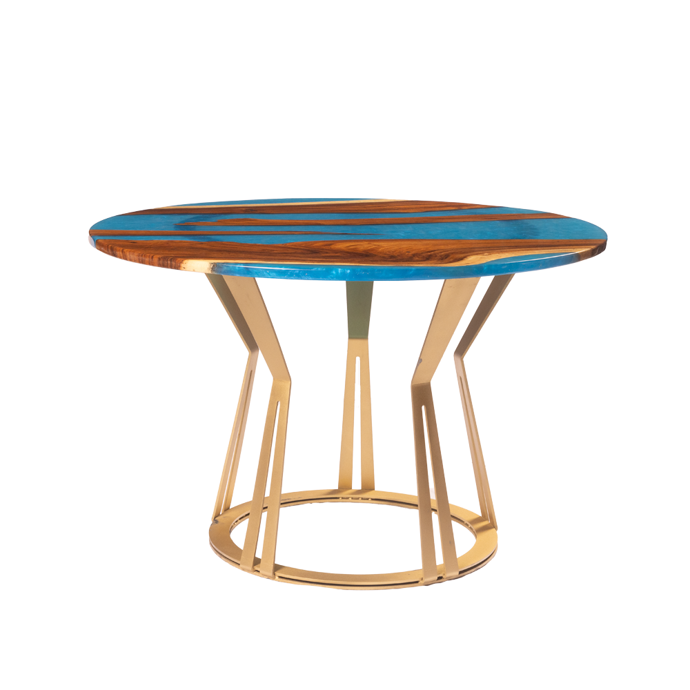 パロタ パールブルー樹脂製円形ダイニングテーブル