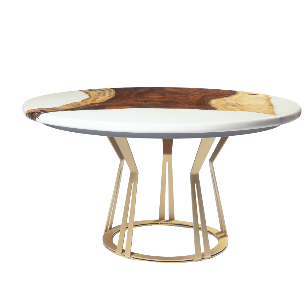 Parota White Resin Circular Dining Table