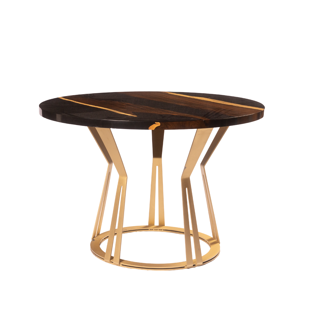 ローズウッドブラック樹脂円形ダイニングテーブル