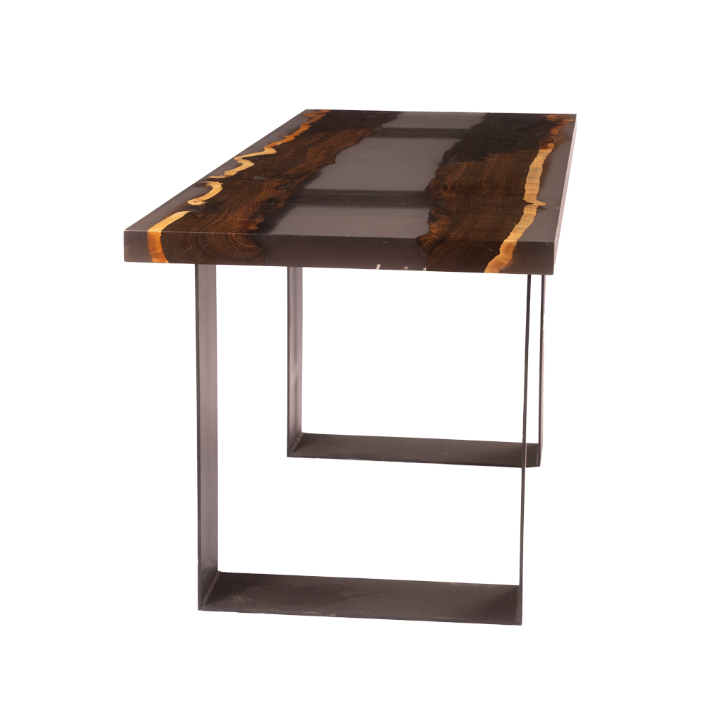 Rose Wood Clear Black Resin Dining Table