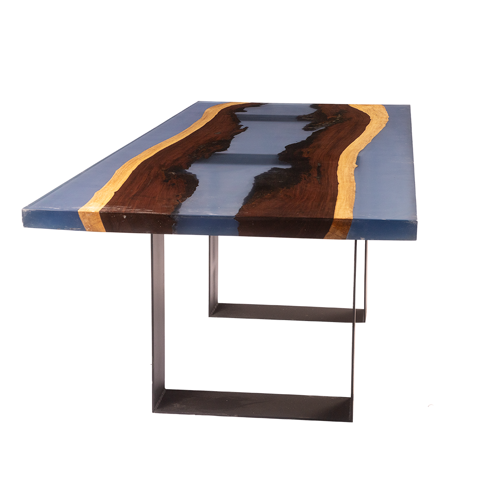 Rose Wood Clear Blue Resin Dining Table