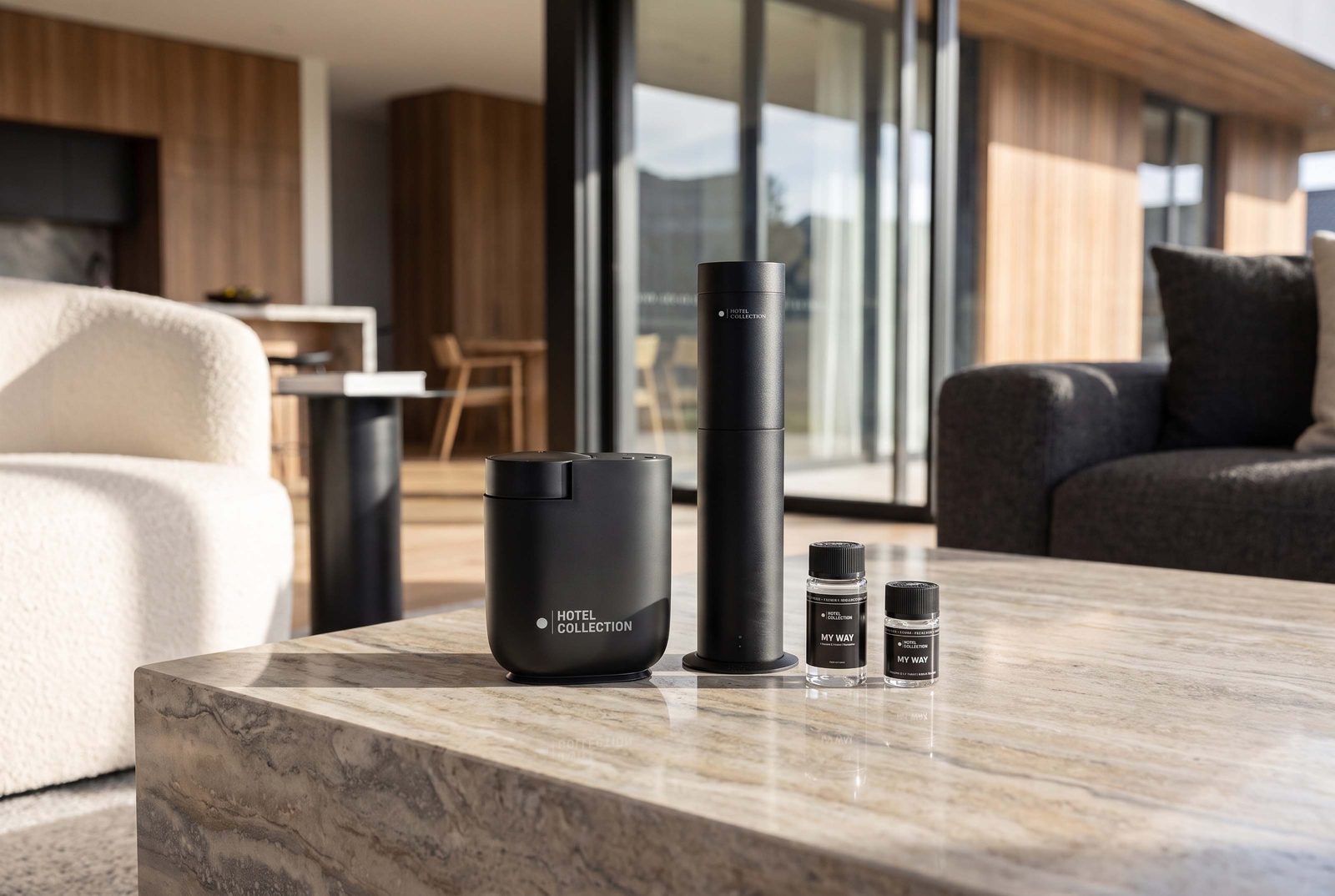 Hotel Collection diffuser and fragrance set on a marble table
